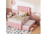 Letto Imbottito Fortuna Lai 90 X 200 Cm Con Letto Estraibile E Cassetti, Rivestimento In Lino Delicato Sulla Pelle, Letto Singolo, Letto Per Bambini, Letto Per Ragazzi, Letto Per Ospiti (Rosa)