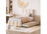 Letto Imbottito Fortuna Lai 90 X 200 Cm, Testata Regolabile, Rivestimento In Lino Delicato Sulla Pelle, Letto Per Bambini Allungabile, Letto Singolo Letto Per Bambini Letto Per Giovani Letto Per Ospiti (Beige)