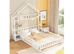 Letto Per Bambini Merax 140X200Cm Con Protezione Anticaduta, Comodino E Rete A Doghe, Pavimento In Legno Massiccio Letto Singolo E Matrimoniale Casa Letto, Bianco