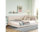 Letto Imbottito Flieks 140X200Cm Con Rete A Doghe, Divano Letto Con Schienale Regolabile, Letto Matrimoniale Letto Per Ospiti Letto Per Ragazzi, Velluto, Beige