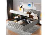 Letto Matrimoniale Fortuna Lai 140X200 Cm Con Rete A Doghe E Giroletto - Letto Funzionale Idraulico Con Testata Regolabile In Altezza, Velluto