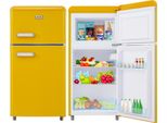 Frigorifero Da Tavolo Merax Frigo-Congelatore Retrò BCD-100C, Maniglia Della Porta In Metallo, Ripiano E Piedini Regolabili, Doppia Porta E Illuminazione A Led, 72 L, A Libera Installazione, Giallo