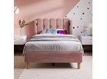 Letto Imbottito Flieks 90X200Cm Con Usb E Tipo C, Letto Per Ragazzi Con Rete A Doghe, Letto Singolo Letto In Legno Letti Classici, Velluto, Rosa