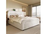 Letto Imbottito Flieks 160X200Cm Con 4 Cassetti, Letto Matrimoniale Letto Giovanile Con Rete A Doghe, Letto In Legno Letto Contenitore Letto Classico, Lana Di Pecora, Bianco
