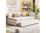 Letto Imbottito Flieks 90X200Cm Con Rete A Doghe, Divano Letto Da Giorno Con 2 Cassetti, Letto Singolo Letto Per Ospiti Letto Da Giorno Letto Per Ragazzi Divano Letto, Velluto, Beige