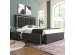 Letto Imbottito Flieks 90X200Cm Con Rete A Doghe, Letto Contenitore Con 2 Cassetti, Letto Singolo Per Ragazzi Con Testata Regolabile, Biancheria Da Letto In Legno, Grigio
