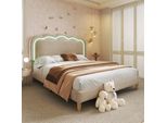 Letto Imbottito Flieks 140X200Cm Con Rete A Doghe, Letto Per Ragazzi Letto Per Bambini Con Rete A Doghe, Letto Matrimoniale Letto Classico In Legno, Lino, Beige
