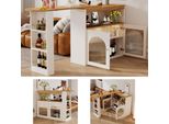 Flieks Tavolo Da Pranzo Tavolo Da Bar Girevole A 360°, Tavolo Da Sala Da Pranzo Tavolo Da Cucina Allungabile Con Credenza, Tavolo Da Bar Credenza Con Led, Bianco