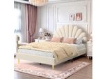 Letto Imbottito 140 X 200 Cm Struttura Del Letto Con Testata A Forma Di Fiore E Rete A Doghe, Letto Matrimoniale Per Ragazzi In Tessuto Vellutato Delicato Sulla Pelle, Letto Per Ospiti
