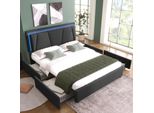 Letto Imbottito Flieks 140X200Cm Con Rete A Doghe, Letto Contenitore Con 2 Cassetti, Letto Matrimoniale Per Ragazzi Con Testata Regolabile, Biancheria Da Letto In Legno, Grigio