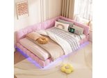 Letto Imbottito Flieks 140X200Cm Con Usb, Divano Letto Con Rete A Doghe, Letto Da Giorno Per Giovani Con Led, Letto Per Ospiti Divano Letto Matrimoniale, Velluto, Rosa