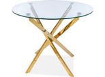 Casa Padrino Tavolo Da Pranzo Oro Ø 90 X H. 71 Cm - Tavolo Da Pranzo Rotondo Con Piano In Vetro Temperato - Mobili Sala Da Pranzo - Mobili Cucina