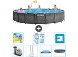 Piscina Intex Round Prism Frame Greywood - 549 X 122 Cm - Inclusa Pompa - Scaletta - Telo Di Fondo - Pacchetto Manutenzione Copertura - Filtro - Piastrelle Per Il Pavimento