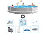 Piscina Intex Round Prism Frame - 548 X 122 Cm - Grigio - Inclusa Pompa - Scaletta - Telo Di Fondo - Pacchetto Di Manutenzione Della Copertura - Filtro - Kit Di Pulizia