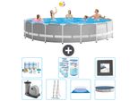 Piscina Intex Round Prism Frame - 548 X 122 Cm - Grigio - Inclusa Pompa - Scaletta - Telo Di Fondo - Pacchetto Di Manutenzione Della Copertura - Filtro - Pavimento In Piastrelle