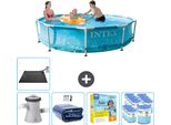 Piscina Intex Con Struttura Rotonda - 305 X 76 Cm - Pressione Dell'acqua - Pompa Inclusa - Tenda Da Sole - Pacchetto Manutenzione - Filtro - Tappeto Solare