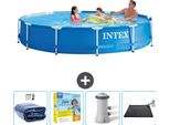 Piscina Intex Con Struttura Rotonda - 366 X 76 Cm - Blu - Include Tenda Da Sole - Pacchetto Manutenzione - Pompa Filtro Per Piscina - Tappeto Solare
