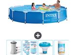Piscina Intex Con Struttura Rotonda - 366 X 76 Cm - Blu - Inclusa Pompa Filtro - Galleggiante Per Cloro - Cloro