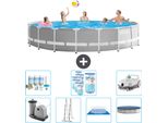Piscina Intex Round Prism Frame - 548 X 122 Cm - Grigio - Inclusa Pompa - Scala - Telo Di Fondo - Pacchetto Manutenzione Copertura - Filtro - Aspirapolvere
