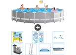 Piscina Intex Round Prism Frame - 610 X 132 Cm - Grigio - Inclusa Pompa - Scaletta - Telo Di Fondo - Pacchetto Di Manutenzione Della Copertura - Filtro - Kit Di Pulizia
