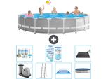 Piscina Intex Round Prism Frame - 548 X 122 Cm - Grigio - Inclusa Pompa - Scaletta - Telo Di Fondo - Pacchetto Di Manutenzione Della Copertura - Filtro - Tappetino Solare