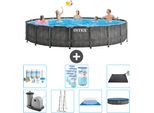 Piscina Intex Round Prism Frame Greywood - 549 X 122 Cm - Inclusa Pompa - Scaletta - Telo Di Fondo - Pacchetto Manutenzione Copertura - Filtro - Tappetino Solare