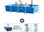 Piscina Intex Con Struttura Rettangolare - 450 X 220 X 84 Cm - Blu - Include Tenda Da Sole - Pacchetto Manutenzione - Pompa Filtro Per Piscina - Filtro