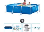 Piscina Intex Con Struttura Rettangolare - 220 X 150 X 60 Cm - Blu - Copertura Inclusa - Pacchetto Manutenzione - Pompa Filtro Per Piscina - Kit Pulizia