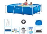 Piscina Intex Con Struttura Rettangolare - 220 X 150 X 60 Cm - Blu - Include Copertura - Pacchetto Manutenzione - Pompa Filtro Per Piscina - Filtro - Tappetino Solare - Scaletta