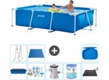 Piscina Intex Con Struttura Rettangolare - 260 X 160 X 65 Cm - Blu - Include Copertura - Pacchetto Manutenzione - Pompa Filtro Per Piscina - Filtro - Tappeto Solare - Scaletta