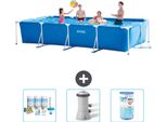 Piscina Intex Con Struttura Rettangolare - 450 X 220 X 84 Cm - Blu - Pacchetto Manutenzione Incluso - Pompa Filtro Per Piscina - Filtro