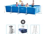 Piscina Intex Con Struttura Rettangolare - 450 X 220 X 84 Cm - Blu - In Dotazione Pompa Filtro Per Piscina - Vela Parasole - Scaletta