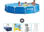 Piscina Intex Con Struttura Rotonda - 366 X 76 Cm - Blu - Include Tenda Da Sole - Pacchetto Manutenzione - Pompa Filtro Per Piscina - Scaletta