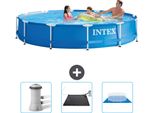 Piscina Intex Con Struttura Rotonda - 366 X 76 Cm - Blu - Include Pompa Filtro Per Piscina - Tappetino Solare - Copertura Del Suolo