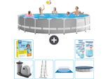 Piscina Intex Round Prism Frame - 548 X 122 Cm - Grigio - Inclusa Pompa - Scaletta - Telo Di Fondo - Pacchetto Di Manutenzione Della Copertura - Filtro