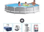 Piscina Intex Con Struttura A Prisma Rotondo - 366 X 76 Cm - Grigio - Tenda Da Sole Inclusa - Sistema Ad Acqua Salata - Pompa Filtro Per Piscina -Per Piscina