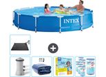 Piscina Intex Con Struttura Rotonda - 366 X 76 Cm - Blu - Pompa Inclusa - Tenda Da Sole - Pacchetto Manutenzione - Filtro - Tappetino Solare