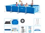 Piscina Intex Con Struttura Rettangolare - 450 X 220 X 84 Cm - Blu - Include Copertura - Pacchetto Manutenzione - Pompa Filtro Per Piscina - Filtro - Copertura Del Terreno - Tappeto Solare