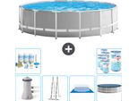 Piscina Intex Round Prism Frame - 457 X 122 Cm - Grigio - Inclusa Pompa - Scaletta - Telo Di Fondo - Pacchetto Di Manutenzione Della Copertura - Filtro