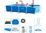 Piscina Intex Con Struttura Rettangolare - 450 X 220 X 84 Cm - Blu - Include Tenda Da Sole - Pacchetto Di Manutenzione - Pompa Filtro Per Piscina - Filtro - Copertura Del Terreno - Tappeto Solare