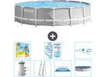 Piscina Intex Round Prism Frame - 427 X 107 Cm - Grigio - Inclusa Pompa - Scaletta - Telo Di Fondo - Pacchetto Di Manutenzione Della Copertura - Filtro - Kit Di Pulizia