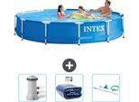 Piscina Intex Con Struttura Rotonda - 366 X 76 Cm - Blu - Include Pompa Filtro Per Piscina - Tenda - Kit Di Pulizia