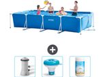 Piscina Intex Con Struttura Rettangolare - 450 X 220 X 84 Cm - Blu - Pompa Di Filtraggio Per Piscina Inclusa - Galleggiante Per Cloro - Cloro