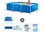 Piscina Intex Con Struttura Rettangolare - 260 X 160 X 65 Cm - Blu - Include Copertura - Pacchetto Di Manutenzione - Pompa Filtro Per Piscina - Filtro - Pavimento In Piastrelle