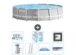 Piscina Intex Round Prism Frame - 427 X 107 Cm - Grigio - Inclusa Pompa - Scaletta - Telo Di Fondo - Pacchetto Di Manutenzione Della Copertura - Filtro - Piastrelle Per Il Pavimento