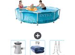 Piscina Intex Con Struttura Rotonda - 305 X 76 Cm - Pressione Dell'acqua - Pompa Filtro Per Piscina Inclusa - Tenda Da Sole - Scaletta