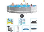 Piscina Intex Round Prism Frame - 610 X 132 Cm - Grigio - Inclusa Pompa - Scala - Telo Di Fondo - Pacchetto Di Manutenzione Della Copertura - Filtro - Tappetino Solare