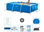 Piscina Intex Con Struttura Rettangolare - 260 X 160 X 65 Cm - Blu - Include Copertura - Pacchetto Manutenzione - Pompa Filtro Per Piscina - Filtro - Tappeto Solare - Scaletta