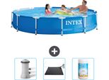 Piscina Intex Con Struttura Rotonda - 366 X 76 Cm - Blu - Pompa Filtro Per Piscina Inclusa - Tappetino Solare - Cloro