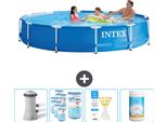 Piscina Intex Con Struttura Rotonda - 366 X 76 Cm - Blu - Compresa Pompa - Filtro - Strisce Reattive - Cloro